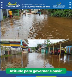 URGENTE: Aumento do nível das águas do Rio Jari, causa alagamentos em vários partes do município